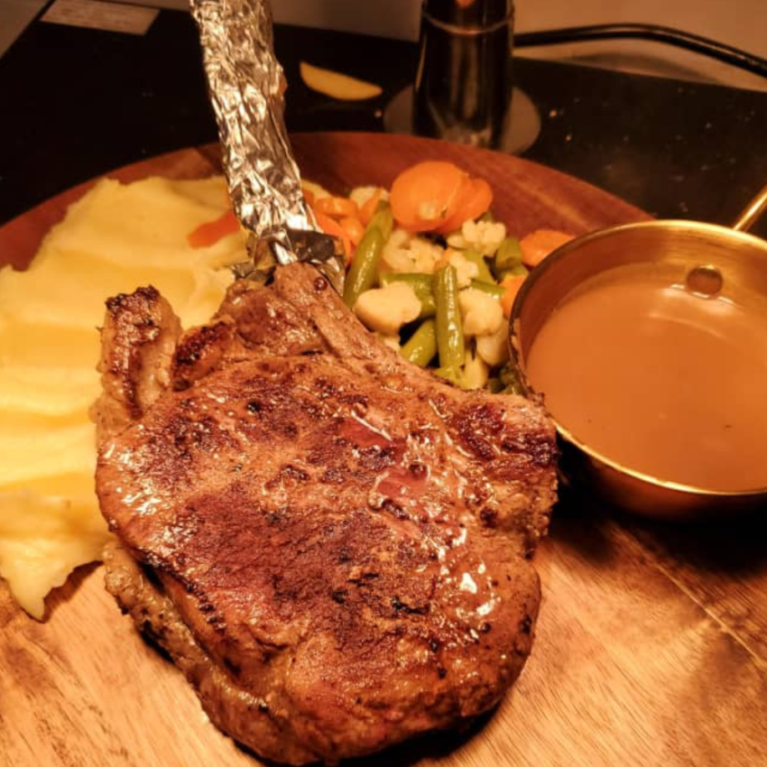 Tomahawk is an amazing steak meat to be enjoyed at Bob's diner restaurant in Ikeja